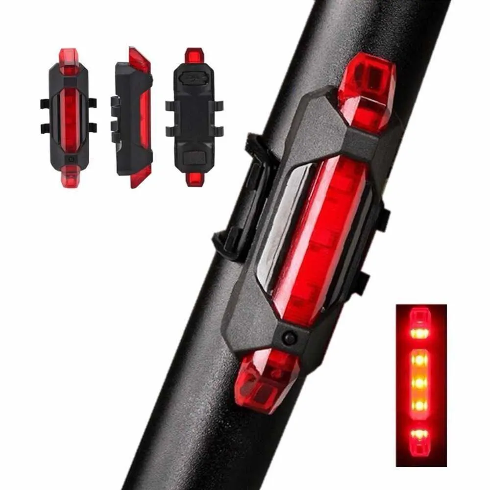 Luci SHENKEY USB Ricaricabile Luce per bicicletta anteriore e posteriore Set 5 LED 4 modalità Head Back Bike Lampeggiante Spia di sicurezza 0202