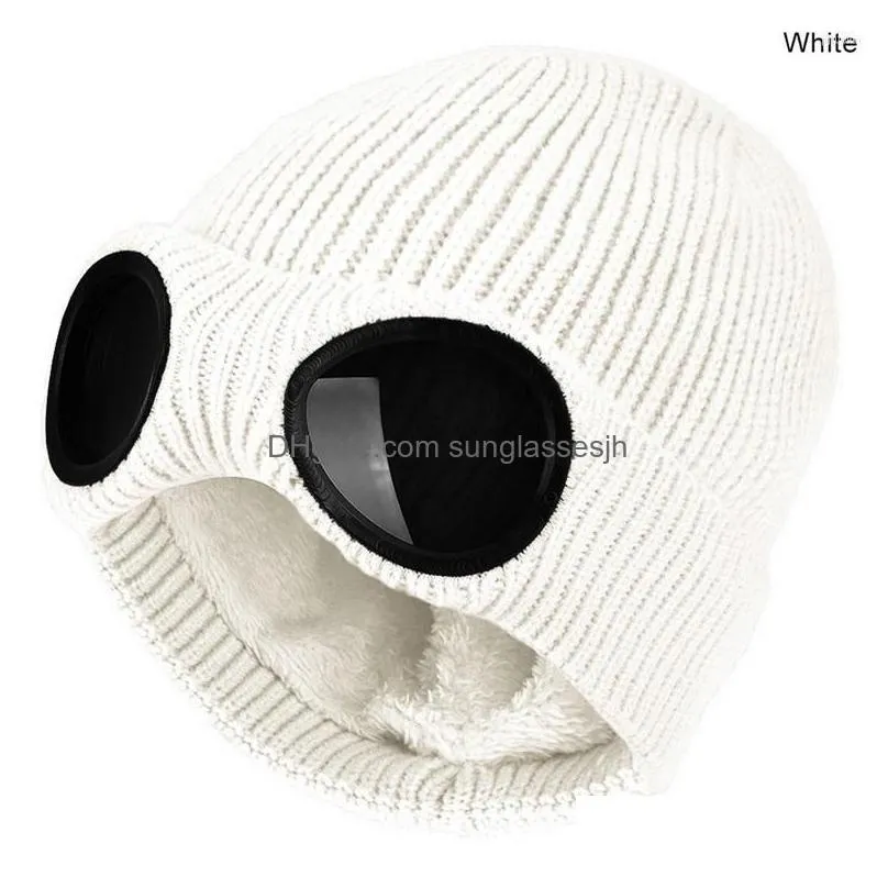 beanies winter glasses hat cp ribbed knit lens beanie street hip hop knitted thick fleece warm for women men
