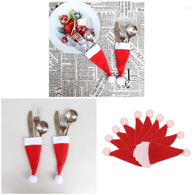 Kerstversiering 10 Stks/set Hoed Bestek Zak Snoep Gift Bags Leuke Pocket Vork Cutter Houder Tafel Diner Decoratie SP99