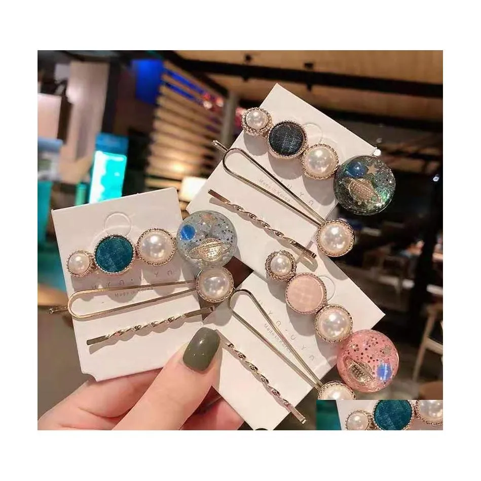 Hair Clips Barrettes Fashion Jewelry Starry Sky Beauty Barrette Clip Women Girls Hairpin 3Pcs/Set Drop Delivery Hairjewelry Dhdhs