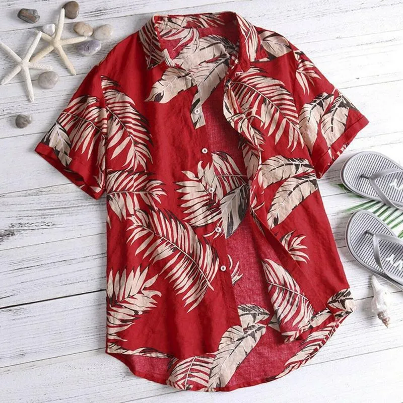 Heren T-shirts Zomer Vintage Casual Shirt Heren Bloemen Korte Mouw Tops Tee Hawaiian Camicia Uomo Chemise 612