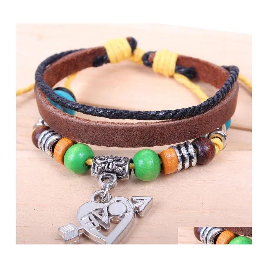 Charm Bracelets Infinity Wholesale Bronze Bracelet Leather Braided Snake Luckyhat Drop Delivery Jewelry Dh4Fb