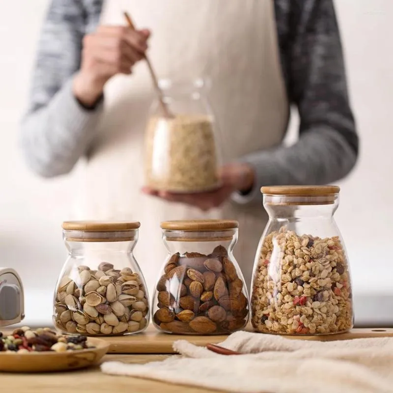 Storage Bottles Otherhouse Kitchen Containers Transparent Glass Food Jar Bottle Wood Plug Cereal Container Organizer