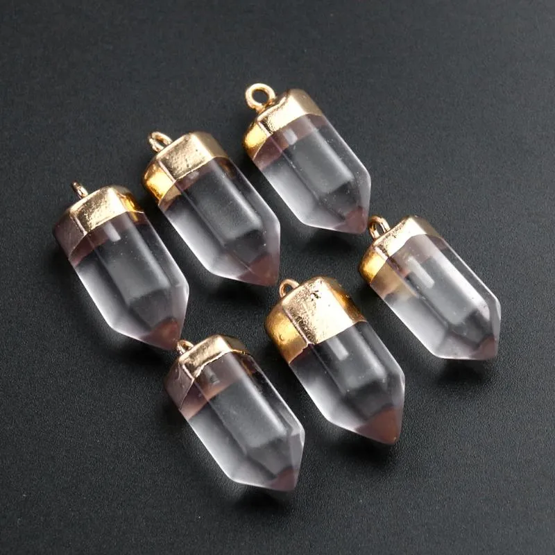 Hänge halsband guldpunkt kristallkvarts pelare polerad charm diy halsband örhänge dingle hexagonal prismor hängande smycken tillbehörspe