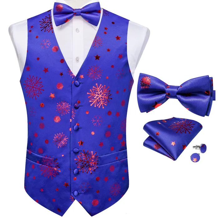 Gilets pour hommes hommes gilet de noël violet bleu gilet noeud papillon mouchoir boutons de manchette ensemble pour homme accessoires fête flocon de neige 230202