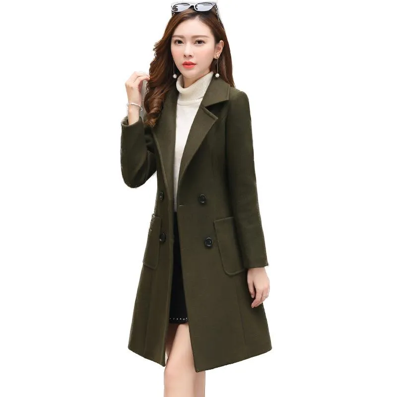 Misturas de lã feminina 2023 Casaco fêmea de manga comprida Winter Fashion Outwear Woolen Slim Suit de traje Parka Overcoat Jaqueta