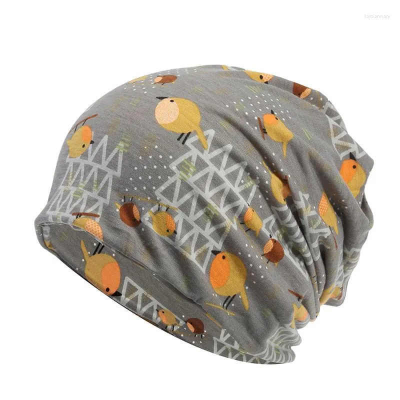 BERETS 2023 COMON Autumn Winter Skallies Cap Beanie Hat Bird Print Turban Scarf Dual Use for Men and Women 62