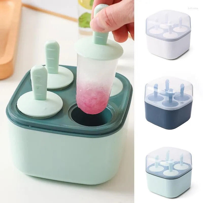 Baking Moulds Popsicles Molds 4 Cells Silicone Ice Pops Reusable Mold With Handle For DIY CANQ889