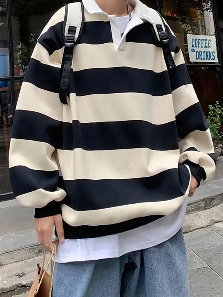 Women's T-Shirt Oversize Striped Tshirt Women Harajuku Top Female Long Sleeve Polo Shirt College Style Couple Casual Tees Spring Autumn 230202