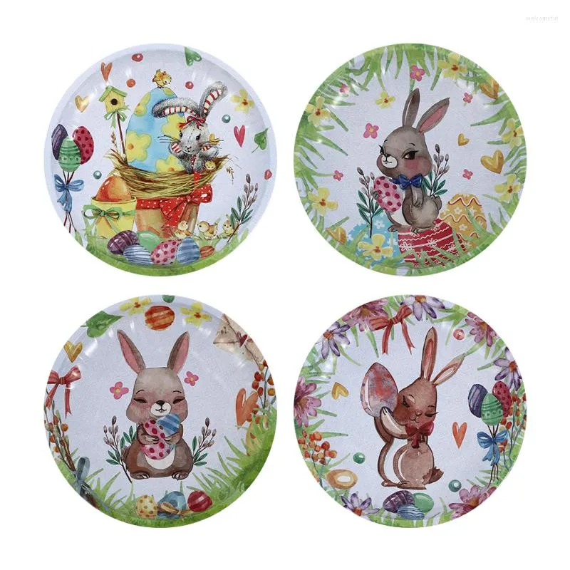 Plates 4pcs Easter Plate Candy Dinner Table Decor Metal Snack Rustic Towel Tray