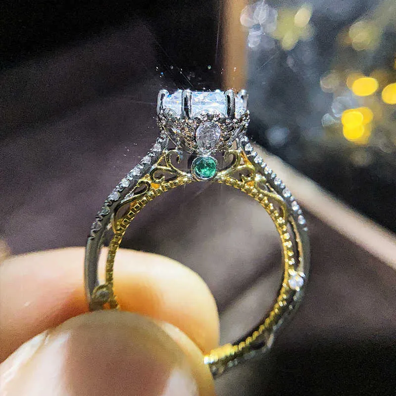 Solitaire Ring Classic Design Women Wedding Rings prachtige ronde kubieke zirkonia tweekleurige jubileumgeschenk voor minnaar hoge kwaliteit sieraden y2302