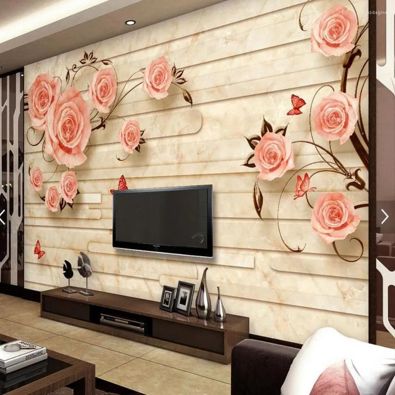 Tapety europejski marmurowy papier kontaktowy 3D kwiatowy po tapeta na telewizor backsplash papierowy luk feuillage Wall Decor Rose Flower Muras