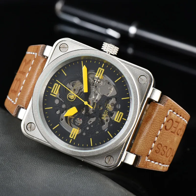 2023 Wristwatches Men Automatic Mechanical Watch Bell Brown Leather Black Rubber Ross Wristwatches Multifunction Six Stitches vv01