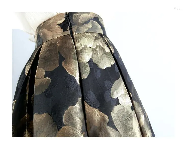 Golden Dobby Floral Mid Calf Ball Gown For Women Elegant Golden Dobby Floral Mid Calf Ball Gown For Women Elegant