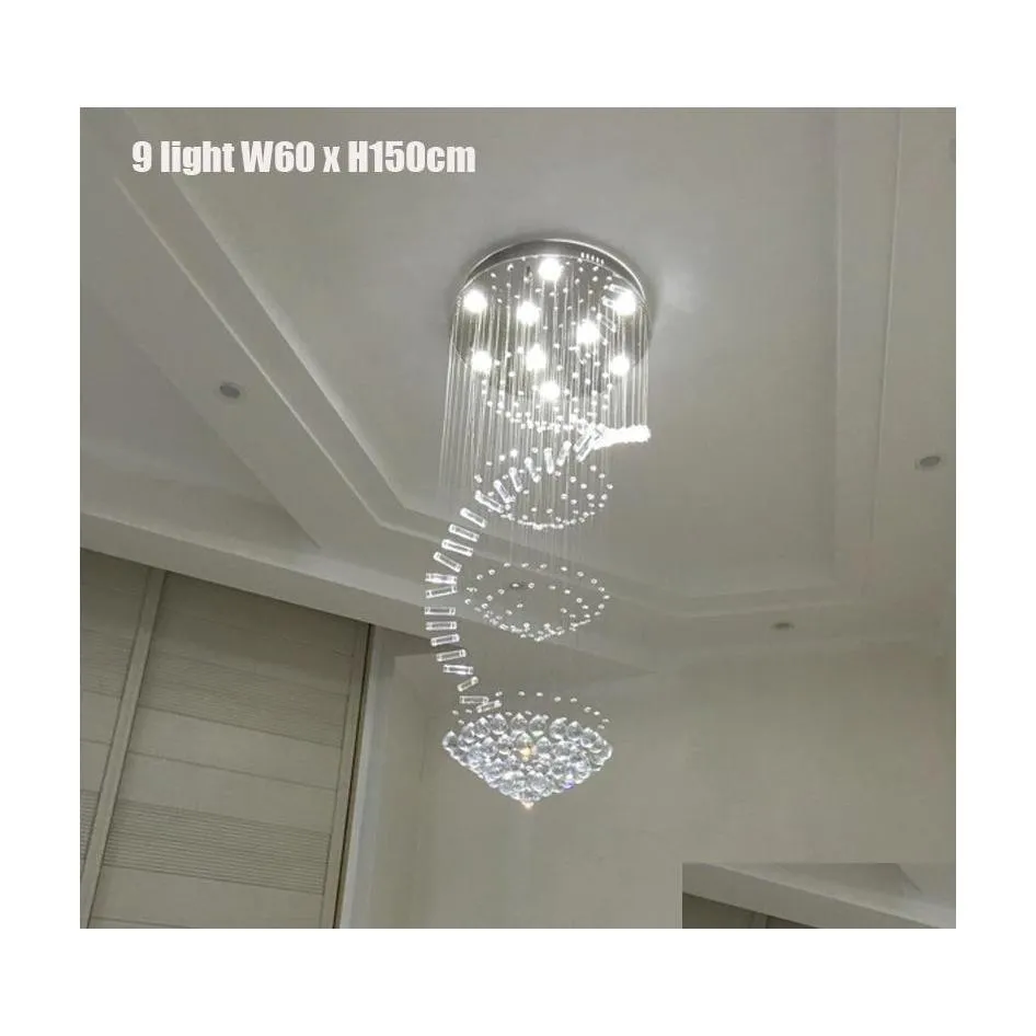 Lampade a sospensione Luxury Led Lampadario a goccia di pioggia Crystal Light Gu10 Bb Montaggio a filo Scala Apparecchio di illuminazione Acciaio inossidabile Bianco freddo Dhalm