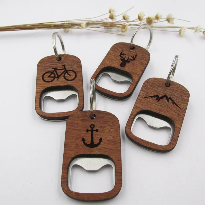 Mobile Phone Charms Keychain Personalized laser printed embossing wooden bottle opener magnet wood iron stainless steel pvc bar blade silver rose gold opener