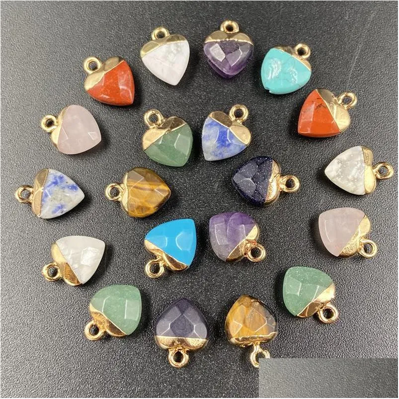 Charms Gold Plating Hartvorm Natuurlijke steen Agaat Kristallen Turquoises Jades Opal Stones Hanger voor sieraden maken oorbellen Dhgarden Dhxla