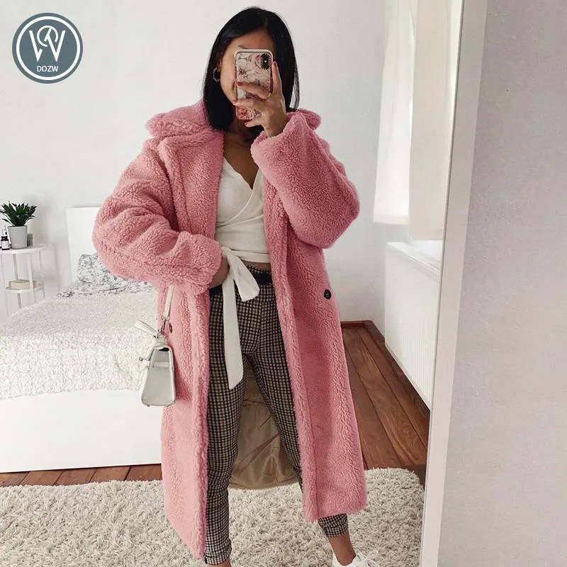 Women's Fur & Faux Solid Color Coat Women Streetwear Pockets Button Soft Long Coats Ladies Autumn Winter Warm Teddy Basic Overcoat