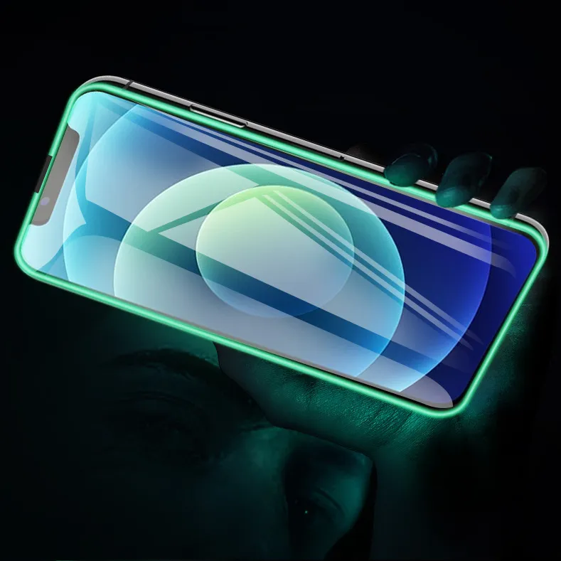 L￤mplig f￶r iPhone14Pro fullt tempererat glas XR-helsk￤rm Fluorescerande 3D Hard Edge Silicone Anti-Fall Apple Luminous Film