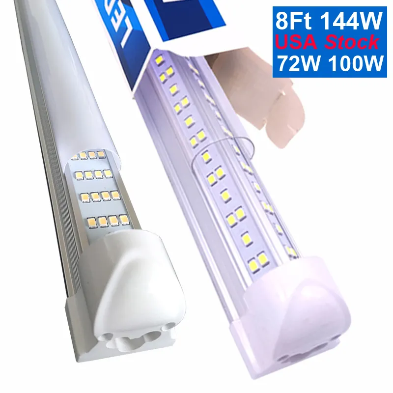 T8 V a forma di luci a tubo a LED a forma di 144 W integrate 2 piedi 3 piedi 4 piedi 5 piedi 6 piedi 8 piedi di raffreddamento Accensione a doppia fila luci del negozio a doppia fila tubi USASTAR