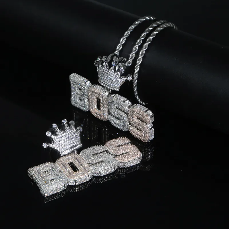 Iced out letter boss hänge med hel cz asfalterad tvåfärgad pläterad halsband för kvinnor män hip hop punk stilar smycken drop ship