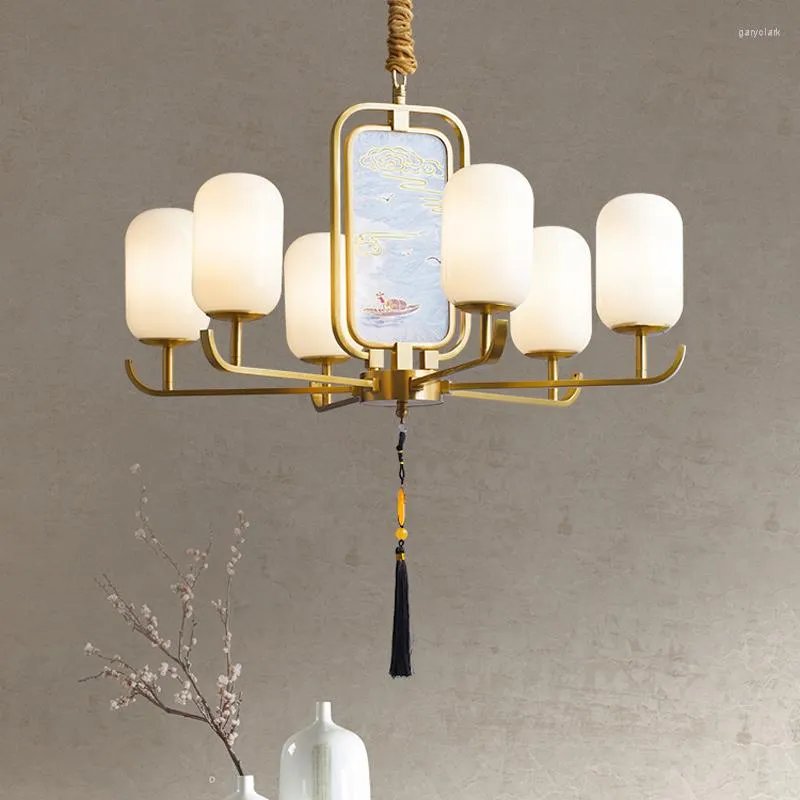 Lampes suspendues Style chinois Salon Lampe Lustre Villa Zen Antique Émail Couleur Cuivre Chambre Design