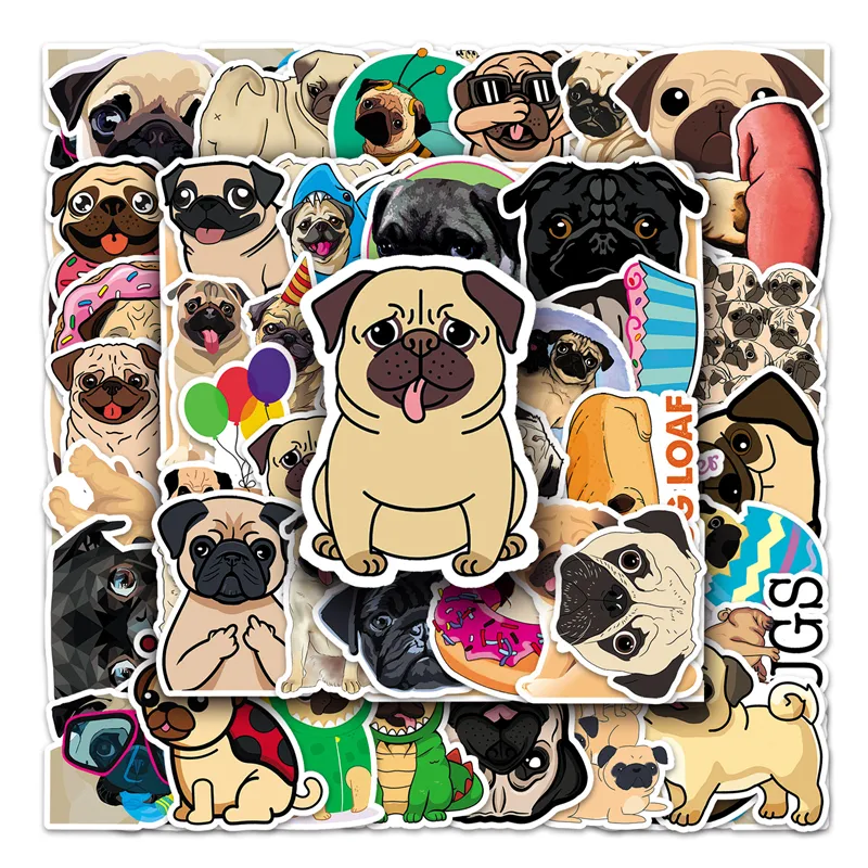 50 szt. Naklejki na butelki z wodą dla dzieci dziewczęta Teens Vinyl vsco Waterproof Cute Esthetic Ticker TZ-BGQ-621 PUG