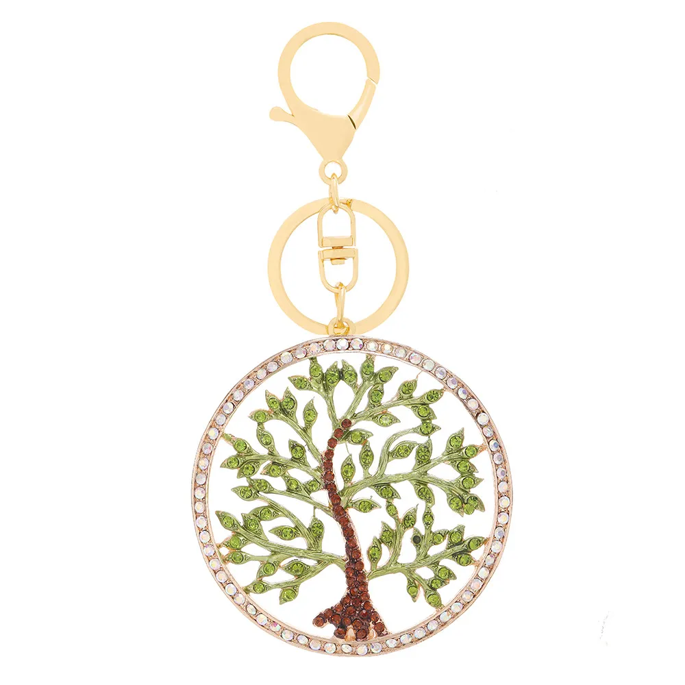 Llavero con forma de colgante hueco con tachuelas de diamantes de Color de árbol de la suerte a la moda regalo exquisito creativo
