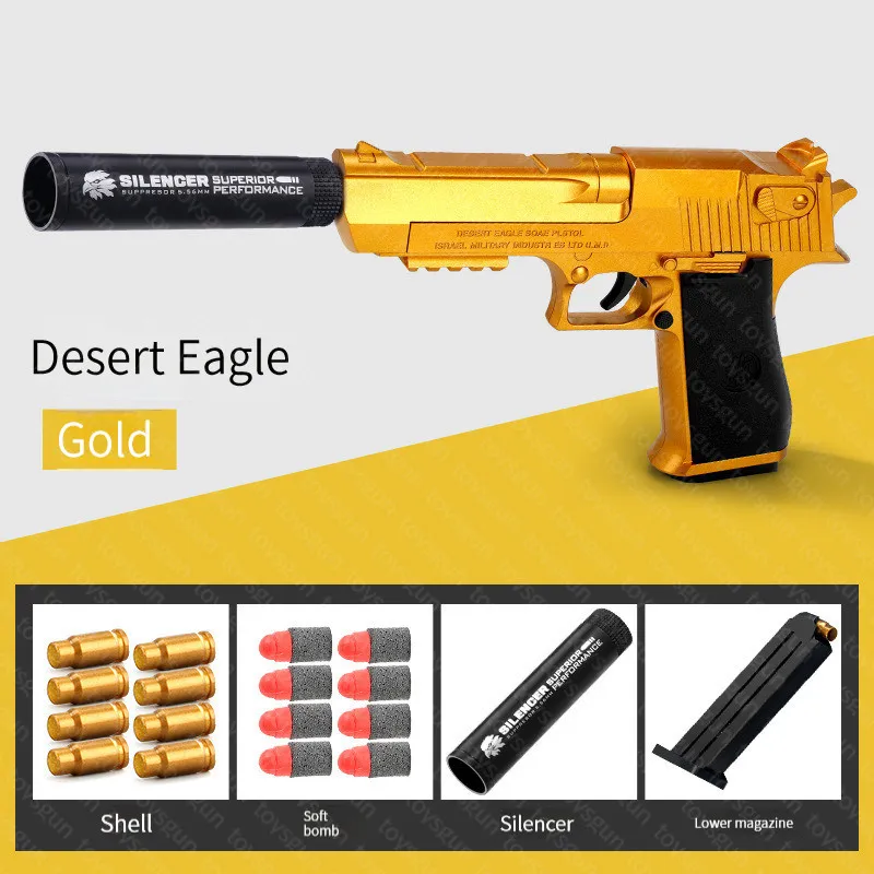 Desert Eagle Golden Gun Toys Boy Joga Fora Arma Pistola Softball