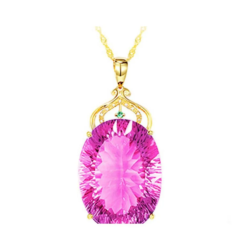 Colliers pendentifs plaqué or pêche en forme de coeur collier de diamants roses sexy luxueux et noble grande pierre ovale en vrac avec colorf Tre Dhkgx