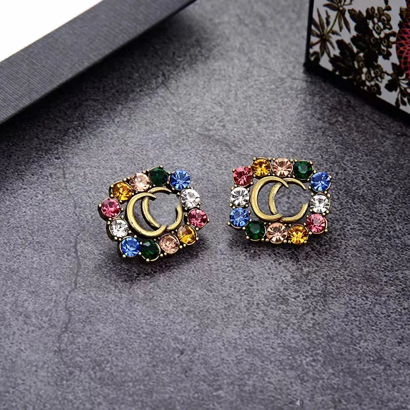 2023 latest colored diamond stud earrings. Antique bronze, colorful rhinestone earrings designer for women. Fashion brand limited edition aretes. designer jewelry