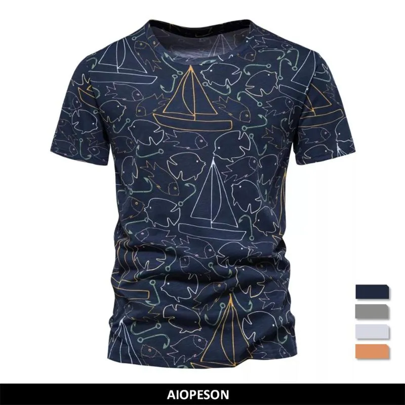 Herren-T-Shirts Sommer bedruckte Baumwolle für Männer lässig Grafik Slim Qualität O-Neck Kurzarm Kleidungsstücke