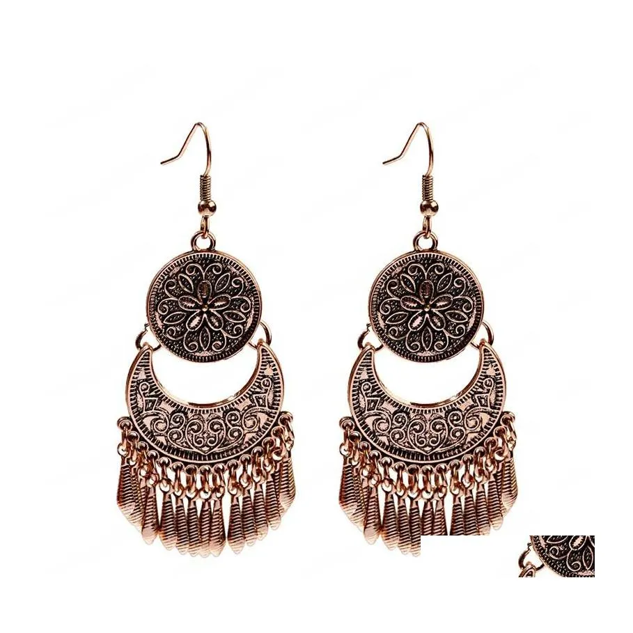 Dangle Chandelier Fashion Geometric Long Tassel Earring Women Wedding Vintage Flower Carved Statment Gifts Earrings Jewelry Drop De Dhi4Q