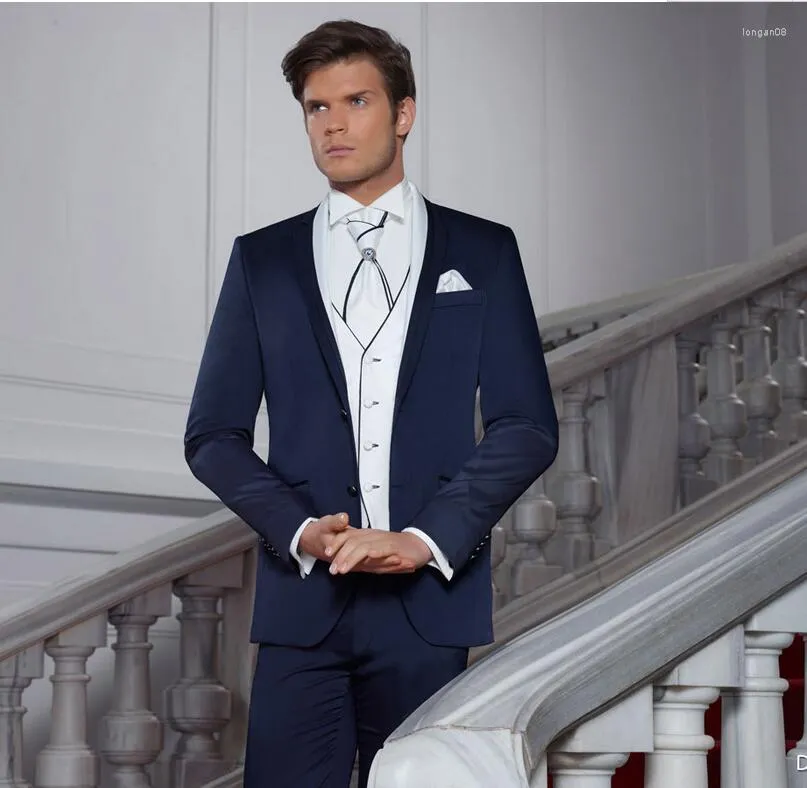 Abiti da uomo più ultimo design pantalone per pantalone blu navy in stile italiano abito slim fit a 3 pezzi smoking blazer da sposa da sposa Terno Masculino