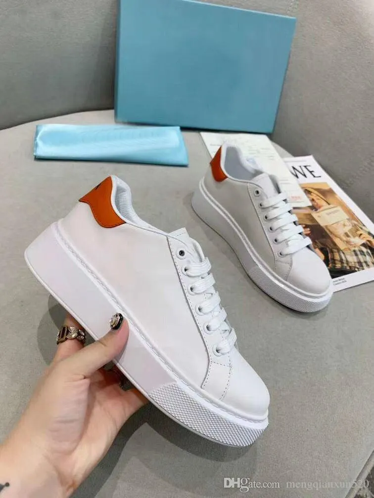 Casual Shoes Lace-Up Sneaker Woman Shoe Flat Sneakers Platform Men Gym Women Travel Leather 100% Cowhide Fashion Letters Thick Bottom Large Size 35-41-42 Us4-Us11