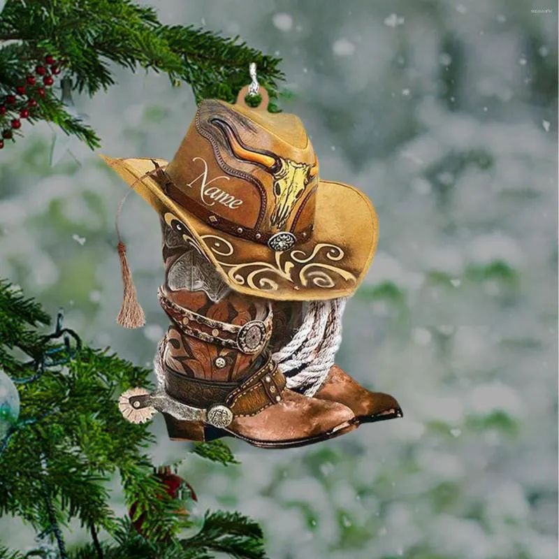 Party Decoration Arcylic Cowboy Hangings Car Ornament Personalized Boots And Hat Christmas Tree For Cowgirl