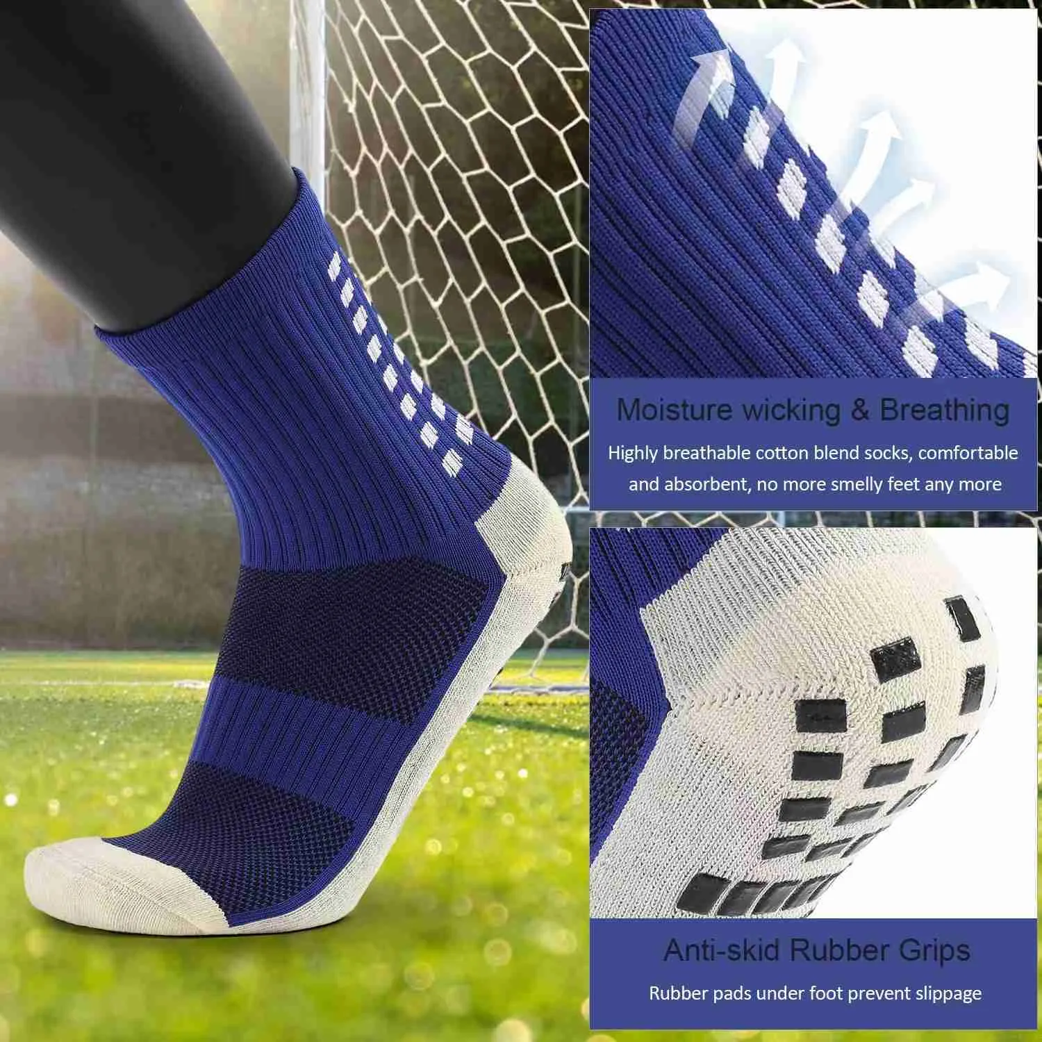 2 Pairs Man Soccer Socks Above Knee Long Running Sports Black White Blue Color Breathable Thin Athletic