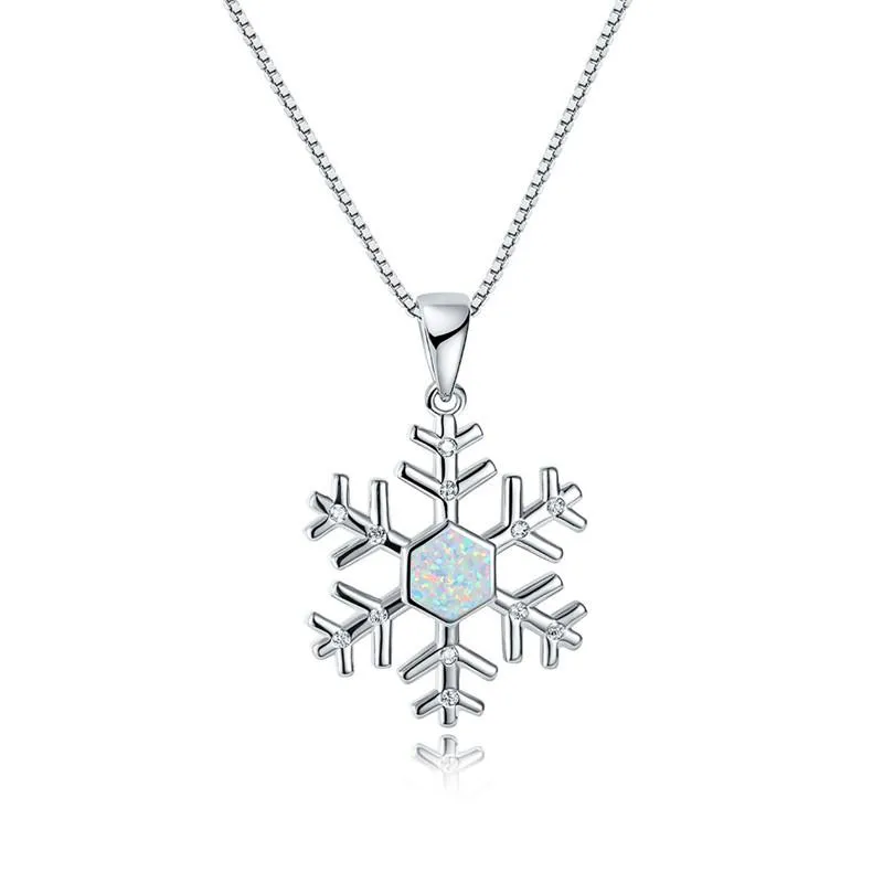 Pendant Necklaces Boho Female White Blue Necklace Rose Gold Silver Color Wedding Cute Crystal Snowflake Opal For WomenPendant