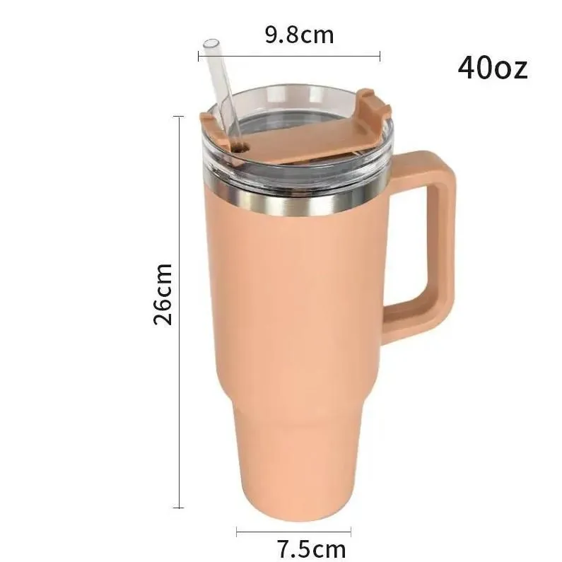 40oz Reusable Car Tumbler Mugs with Handle and Straws Stainless Steel Insulated Travel Tumblers Keep Drinks Cold Water Cups 0106