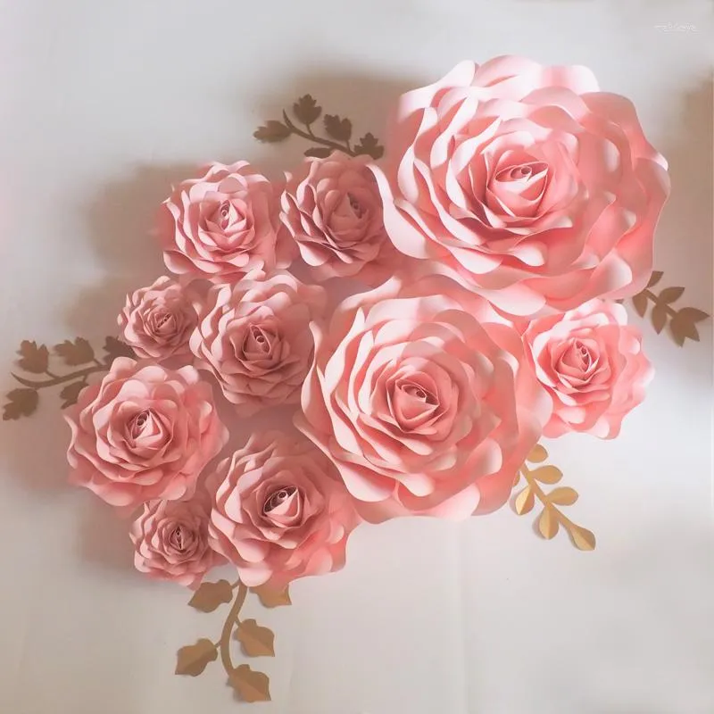 Decorative Flowers 2023 Baby Pink/Ivory Giant Paper Rose 10PCS Leaves 5PCS For Wedding & Event Nursery Fashion Show Aritificial