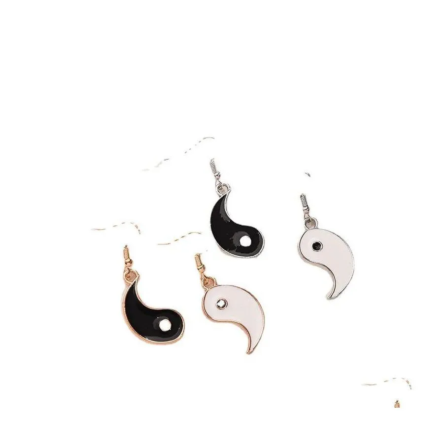 Charm Women Asymmetric Gossip Tai Chi Yin Yang White Black Friendship Couple Pendants Dangle Earrings Jewelry Drop Delivery Otvh0