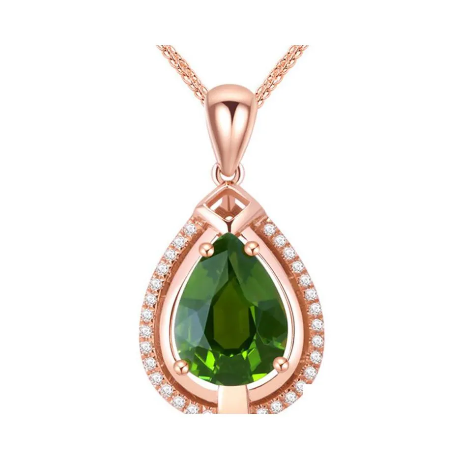 Pendant Necklaces Green Crystal Water Drop Stone Necklace For Women Rose Gold Pear Cz Zircon Wedding Choker Yydhhome Delivery Jewelr Dhxom