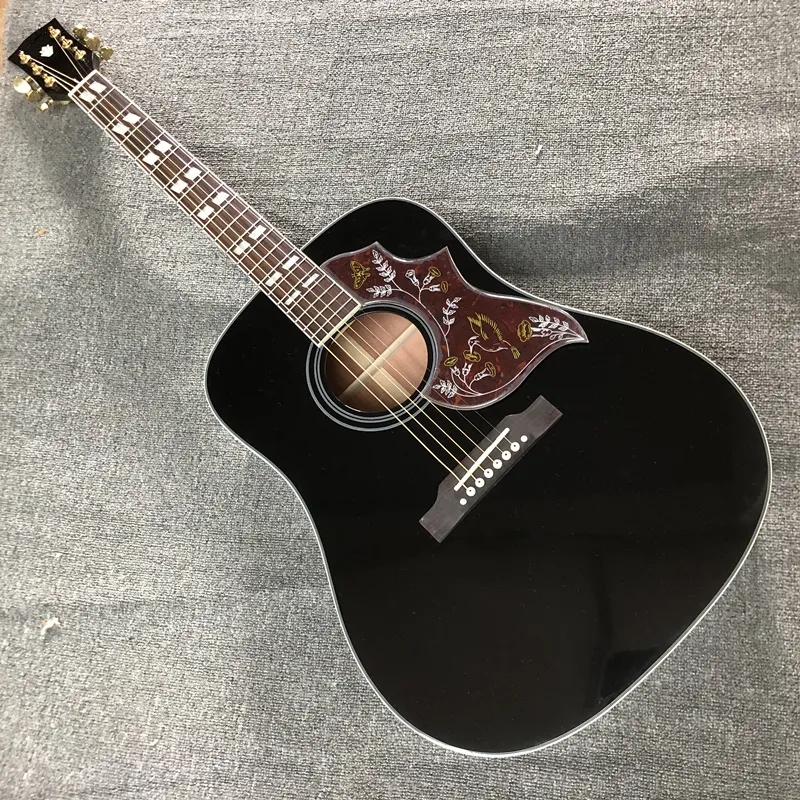 Гитара на заказ, верхняя дека из массива ели, накладка на гриф из палисандра, задняя часть из красного дерева, 41-дюймовые высококачественные черные акустические гитары.