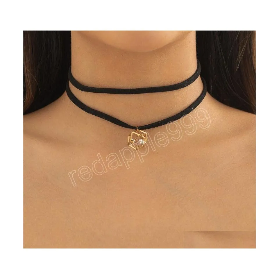 Chokers Elegant Mtilayer Black Short Choker Necklace Women Wed Bridal Crystal Pendant Clavicle Chain Jewelry Collier Femme Drop Deli Dhfyn