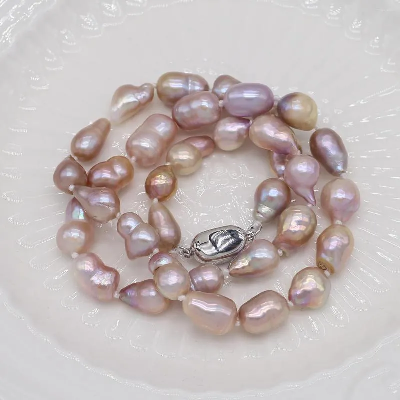 Chains Natural Irregular Rice Shape Pearl Necklace Cultured Freshwater Pink Purple Baroque Beads For Jewelry Women Gift Party