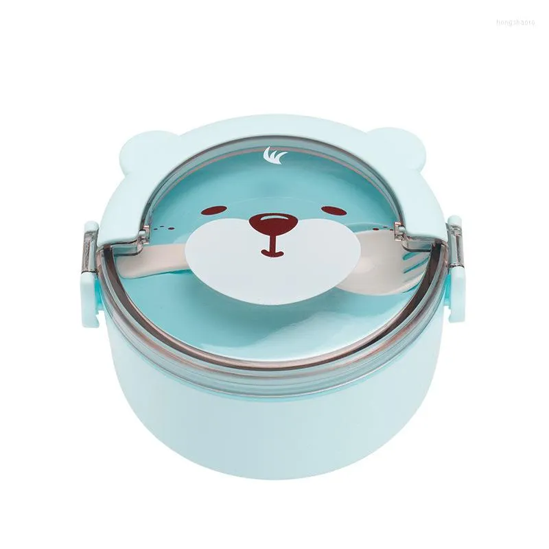 Dinnerware Conjuntos de lancheiras portáteis 800ml 1600ml Cute Round Cartoon Recipiente de armazenamento de microondas para crianças Kawaii bento caixas