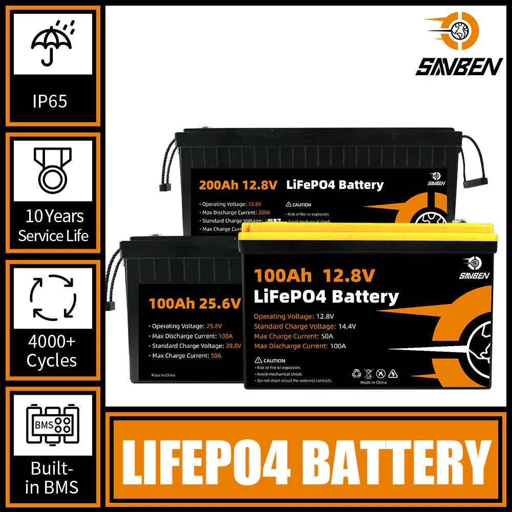 LiFePO4 Battery 200AH 12V 24V 100AH Built In BMS Lithium Iron Phosphate ...
