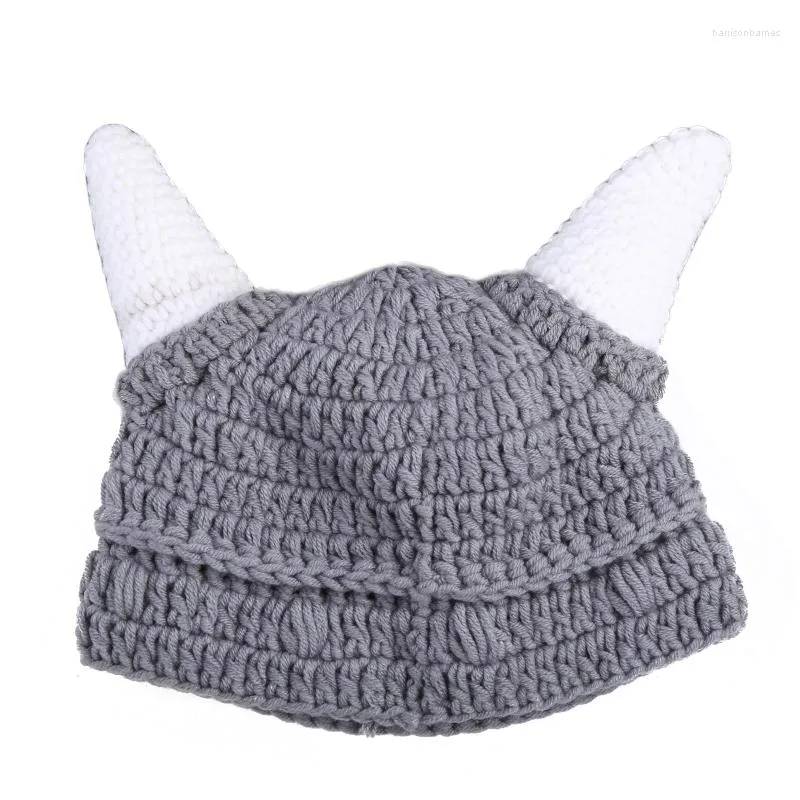 ベレー帽の大人の子供ハンドメイドかぎ針編みビーニー帽子かわいいおかしなオックスホーン親子バルバリアンバイキング伸縮性のスカリーキャップ