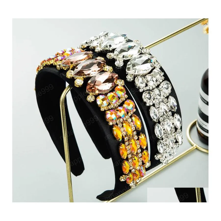 Pannband lyxiga colorf kristall pannband f￶r kvinna elegant glittrande strass p￤rlor h￥rband flickor fest h￥r smycken bezel drop de dhuk6