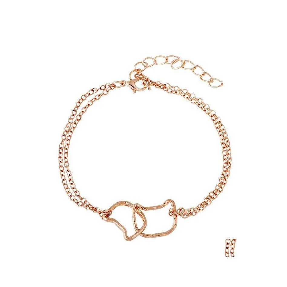 Charm Bracelets Cat Moon Hollow Cute Animal Love Heart Bracelet Sweet Mtilayer Nanashop Drop Delivery Jewelry Dhgv5